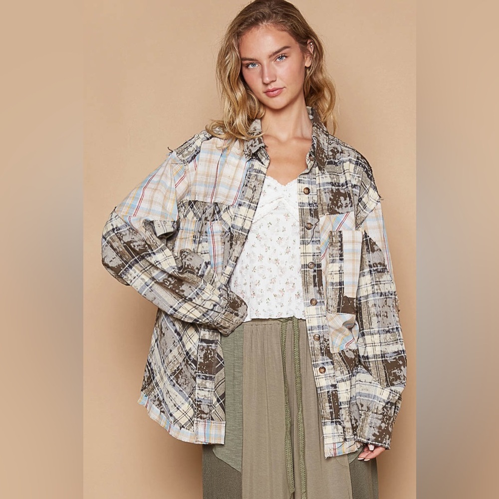 📦 POL “ Rebel Roots “ Plaid Flannel Button Down Shirt | Dark Choco Multi